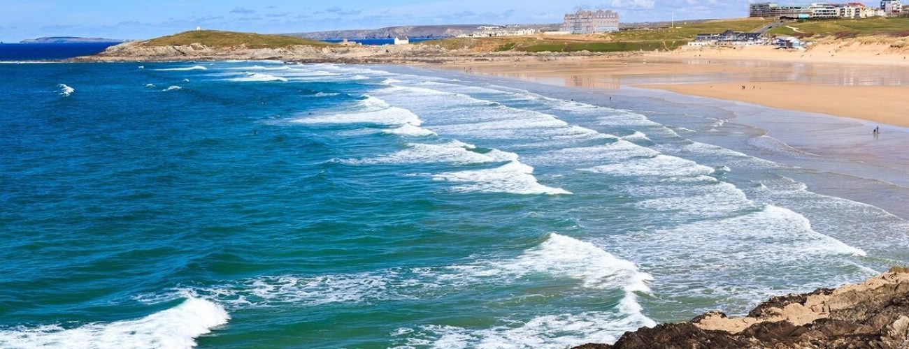 Waves and coastline at Fistral Beach in Newquay
